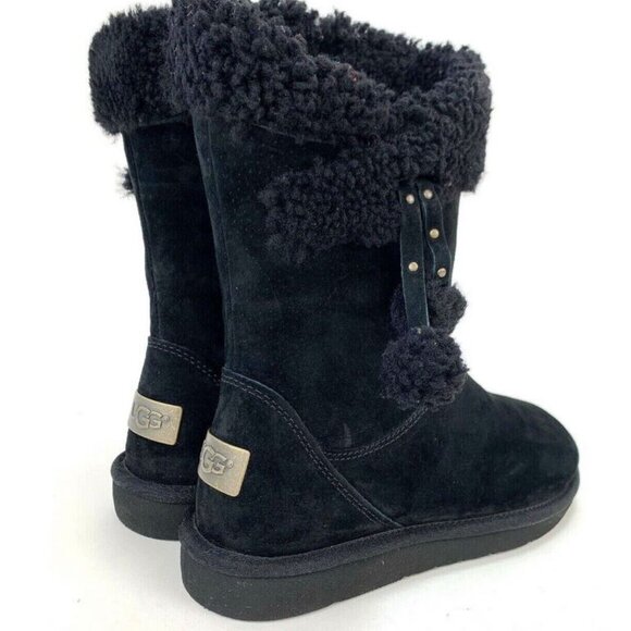 NEW UGG Womens Sz 10 Plumdale Cuff Short Winter Boots With Pom Pom Black 1102933 - Picture 2 of 7